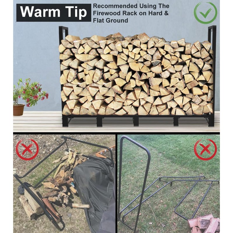 Koutemie 8Ft Outdoor Firewood Rack Holder for Fireplace Wood Storage,