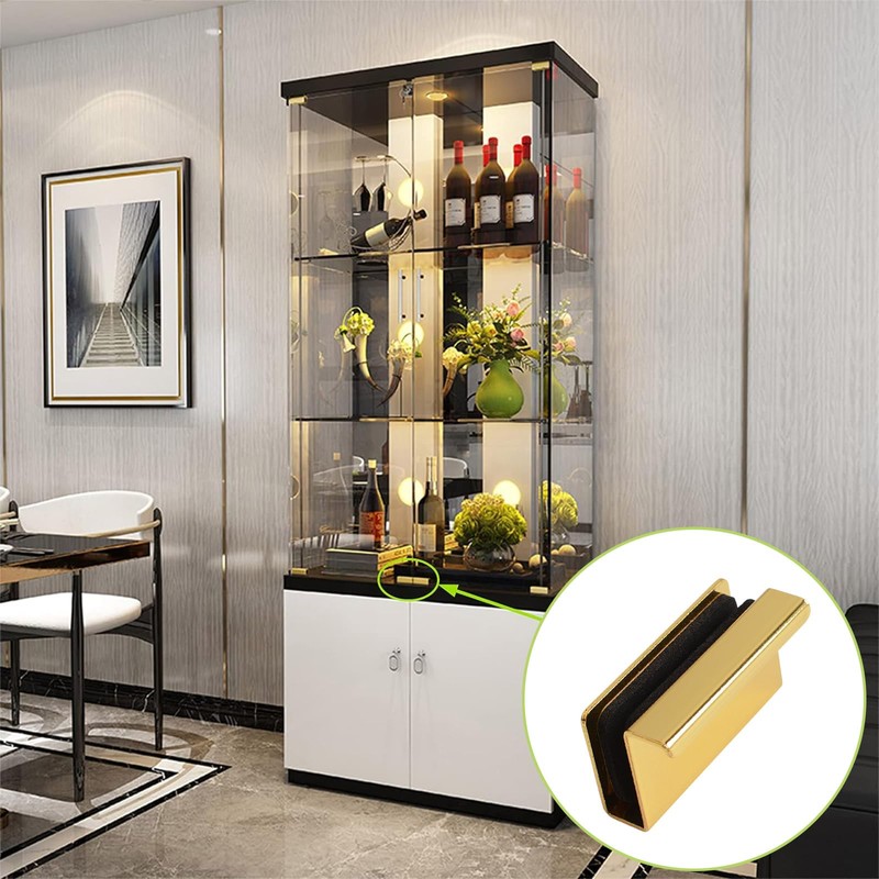 UFURMATE 4Pcs Gold Glass Finger Pull Handles for Drawer, Cupboard,