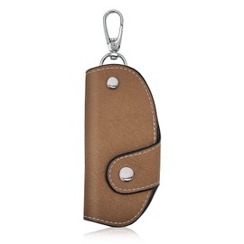 AdiStylinno Key Holder Wallet, Soft Leather Key Purse Holder Snap Unisex Key Pouch Bag with Metal Hook and Removable Keyring for Storing Keys (A, Brown)