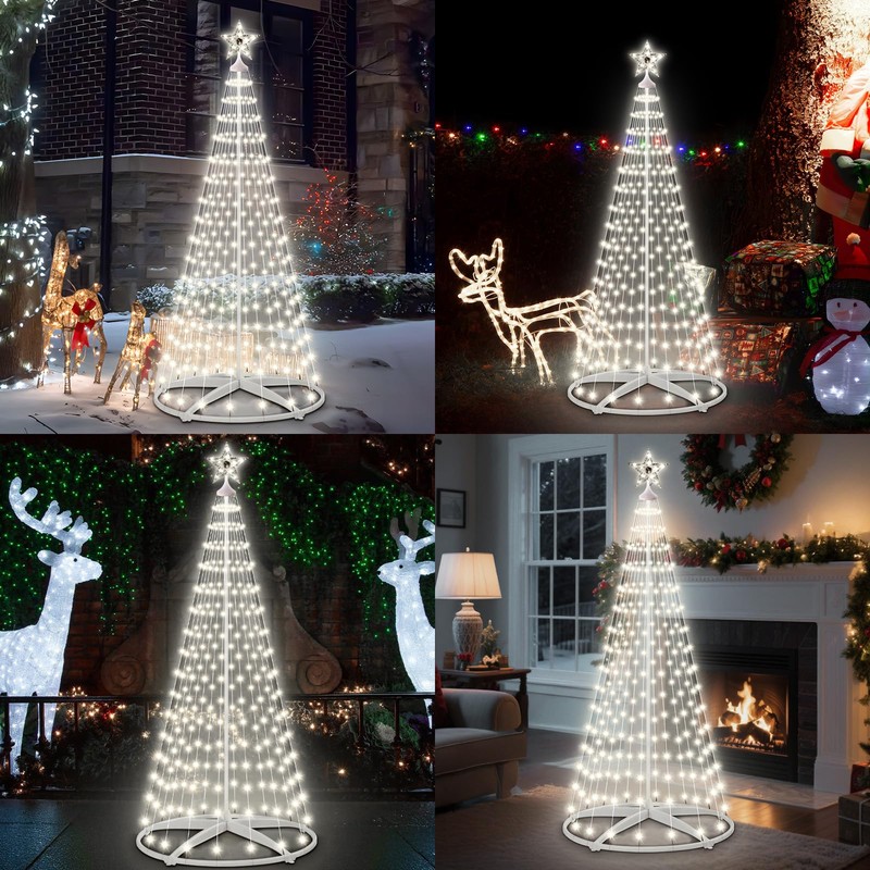 AMIPEPE 6ft Solar Christmas Tree Lights Outdoor, 250 LEDs Remote