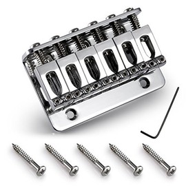 6 String 65MM Metal Fixed Hardtail Saddle Bridge Top Load Guitar Tailpiece for Fender Strat Tele Electric Guitar, Chrome