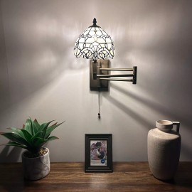 Enjoy decor Lamps Tiffany Style Sconce Lamp Swing Arm White Stained Glass Baroque 13”L*8”D*15”H