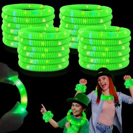 Christmas Light Up Necklaces - Green Glow Sticks Party Favors for Kids 24 PCS, LED Pop Tubes for Toddlers,Neon Bracelets Accessories,Glow New Year Eve Party Supplies Birthday Dance Camping Decorations