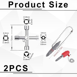 Pack of 2 4-Way Multifunctional Utility Keys, Multifunctional Cabinet Key, Square Key, Meter Box Key, Cross Control Cabinet for Electric Water Meter Box Cabinet Open