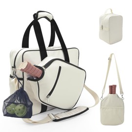 LAKE OF FIRE 3-in-1 Pickleball Bag Set, Water-Resistant Sports Tote Bag with Thermal Cooler Pocket & Paddle Sleeves for Women & Men, Pickle Ball Backpack for Travel, Gym(White)