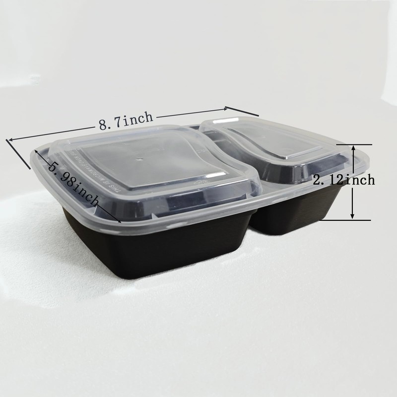 100pc 28 Oz 2-Grid Meal Prep Containers disposable, Plastic Food