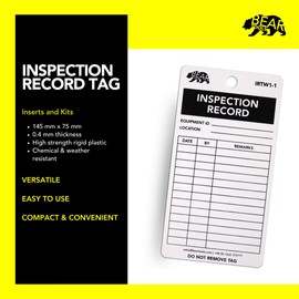 BearTOOLS Inspection Record Tag - White - 150 x 80mm (20 Pack) Indoor/Outdoor Use, Weatherproof, Matte Rigid, Equipment Safety, Universal Application, Tear Resistant, Hazard Prevention