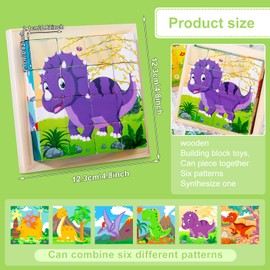 SPHERETRON Picture Cube Wooden Puzzle for Children from 1 2 3 Years 3D Cube Puzzle Dinosaur Puzzle Games 6 in 1 Animal Motifs Educational Toy Wooden Toy Gift Toy for Children