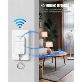 Remote Control Outlet, WILAWELS Wireless Light Switch with Magnetic Base, On Off Remote Outlet Switch for Lights, Lamps, 100ft RF Range, 15A/1875W, Pre-Programmed, 1 Remote for 3 Plugs
