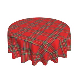 Sweetshow Christmas Tablecloth Round 60 Inch Xmas Checkered Round Tablecloth Washable Polyester Red Green Buffalo Plaid Decorative Table Cloth for Home Kitchen Dining Table Outdoor Party
