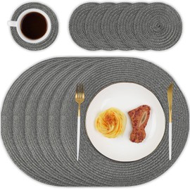 Homcomodar Round Table Place Mats Set of 6 Heat Resistant Round Placemats Washable Dining Table Mats for Kitchen Dinner(Dark Grey)