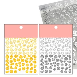 ICSTM Nail Art Stickers & Decals,Fun Nail Art Stickers Abstract Smiling Face Nail Decals 3D Self-Adhesive Fashion Trend Charm (Gold/Silver)