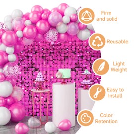 4FT x 6FT Hot Pink Shimmer Wall Backdrop,Shiny Sequins,24Pcs Sequins Backdrop Decoration Panels, Glitter Bling Photo Background Decorations for Birthday Party Wedding Engagement Anniversary Graduation