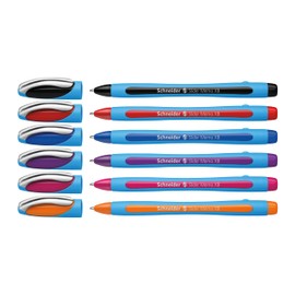 Schneider Slider Memo XB (Extra Broad) Ballpoint Pen, 1.4 mm, Light Blue Barrel, Assorted Ink Colors, Pack of 6 Pens: Black, Red, Blue, Violet, Pink, Orange (150296)