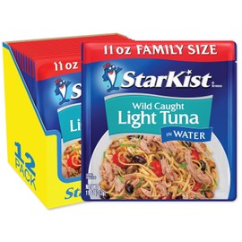 StarKist Chunk Light Tuna in Water, 11 oz Pouch (12 Pack) Ready to Eat Wild Caught Tuna, 19g Protein Per Serving, 80 Calories Per Serving, Gluten Free, Soy Free, Kosher, Perfect for Meals and Snacks