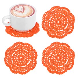 M METERXITY 4-Pack Handmade Crochet Coasters, 4Inch/10cm Round Cotton Placemats for Table/Cup/Bowl/Vase/Tea Trays/Home Decoration, Lace Doilies Place Mats [Red Orange]
