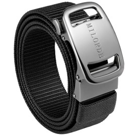 MILORDE Men's Ratchet Nylon Web, 35MM, Tactical Work Belt with Automatic Buckle Quick Release, Full Adjustable (Tank-Black,44"-46" 130)