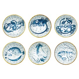 NobleLeaf Ceramic Bowl Set, 5 inch 8.5 oz Bowl for Kitchen, Set of 6, Ideal for Rice, Dessert, Soup, Sauce, Snack and More, Microwave, Refrigerator, Oven and Dishwasher Safe, Unique Marine Prints