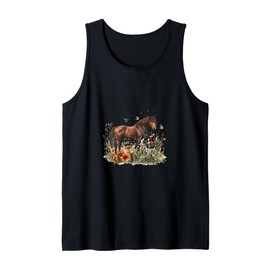 Horse in Flower Meadow with Butterflies Tank Top