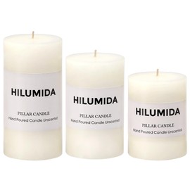 White Pillar Candles Set of 3 - Hand-Poured Unscented Candles, Smokeless Decorative Candles for Home, Set of 3 in Different Sizes (4", 5", 6")