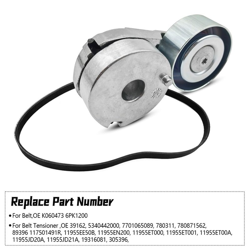 39162 Belt Tensioner Pulley and K060473 Belt Fit for Nissan