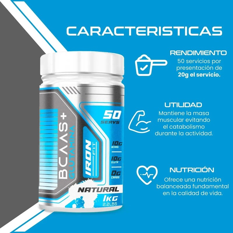 Aminoácidos Bcaas Glutamina Iron Fit 1kg Cu 2 Piezas