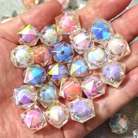 Qingxii Decorr Mixed Lots Shiny AB Color Acrylic Faceted Cube Bead DIY Beading Hairband Bracelets Necklace Craft Embelishment (Mixed Colors-Cube)