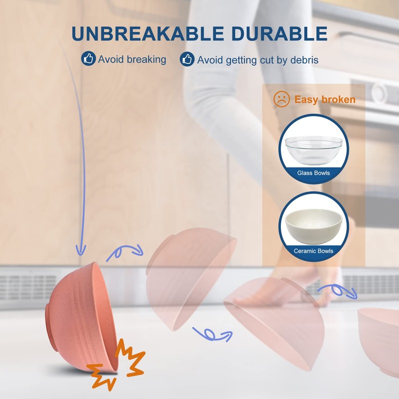 HOTEC BPA Free Unbreakable Wheat Straw Cereal Bowls - Microwave