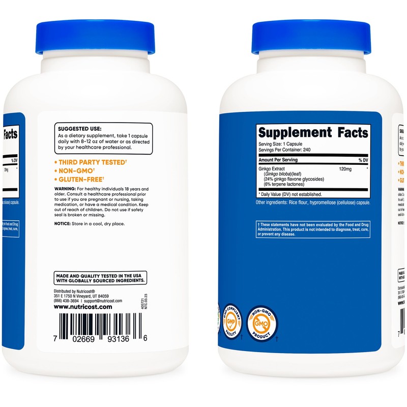 Nutricost Ginkgo Biloba 120mg; 240 Capsules (3 Bottles)