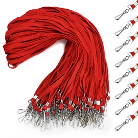 50 Pcs Badge Lanyards Flat Lanyards for ID Badges Bulk lanyard with Swivel J Hook Clip for Office Worker, Student, Teacher (Red)