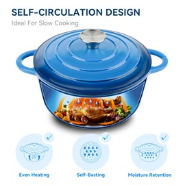 Miereirl 4.5 Quart Enameled Dutch Oven Pot with Lid, Cast Iron Dutch Oven with Dual Handles for Bread Baking, Cooking, Non-stick Enamel Coated Cookware (Dark Blue)