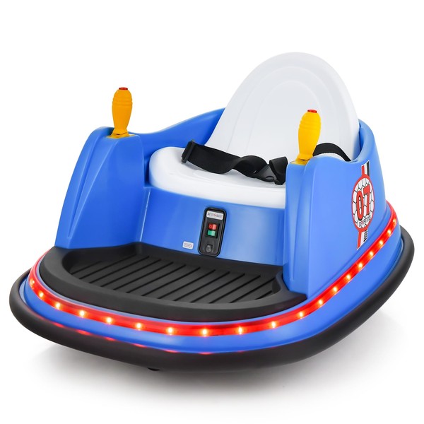Costzon Bumper Car for Kids, 12V Battery Powered Bumping Car w/Remote Control, Dual Joysticks, 360 Degree Spin, Slow Star, Flashing Lights, Music, Electric Ride on Toy Vehicle for Toddlers (Blue)