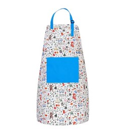 KIMMAX Children's Apron 100% Cotton Universal Apron with Pockets for Kids Toddlers Suitable for Cooking Baking Painting Crafts and Party, Blue Cute Animals