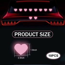MOXRUQ 10 PCS Cute Heart Stickers, 2.3" x 1.9" Reflective Love Heart Safety Warning Decal, Universal for Most Cars (Pink)