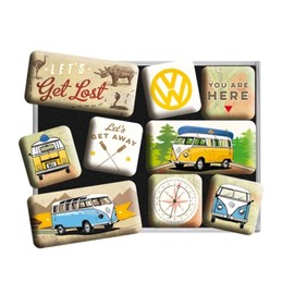 Nostalgic-Art Retro-Style Fridge Magnets, Volkswagen Bulli – Let's Get Lost – VW Bus Gift idea, Magnet Set for Notice Board, Vintage Design, 9 Pieces