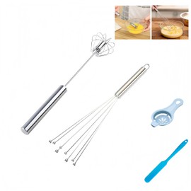 Stainless Steel Rotary Egg Beater - Semi-Automatic Hand-Push Whisk for Baking, Cooking & Mixing Batter, Milk, Cream | Ergonomic Design with Durable Ball Whisk | 2-Pack Multi-Purpose Kitchen Mixer Tool