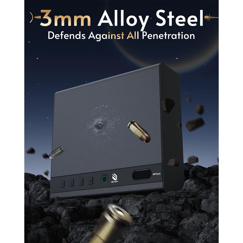 BE-TECH Gun Safe for Handgun,99.9% Accuracy Fingerprint Handgun Safe,3 Ways