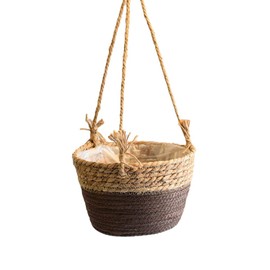 Greensen Maceta Colgante de Paja con Cuerda de Yute, decoración Elegante para Plantas en Maceta, Hierbas y Plantas pequeñas en Interiores y Exteriores (Curry)