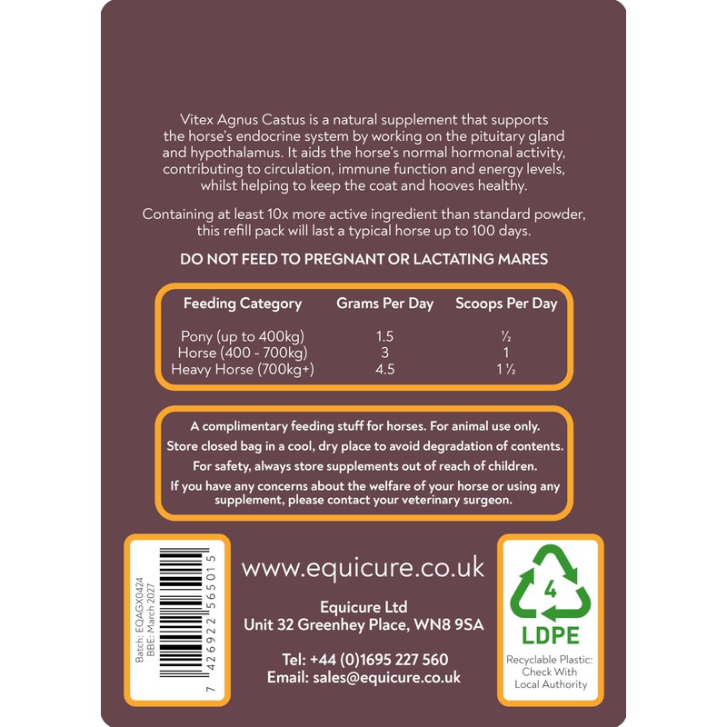 Equicure Vitex Agnus Castus 10x Concentrate - For Horse/Pony (300g