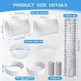 Dryer Vent Hose For Tight Space,90 Degree Dryer Vent Elbow+10ft Hose & Sealing Kit for 4 Inch Dryer Duct, Dryer Adapter,Space-Saving Design for Tight Space (white)
