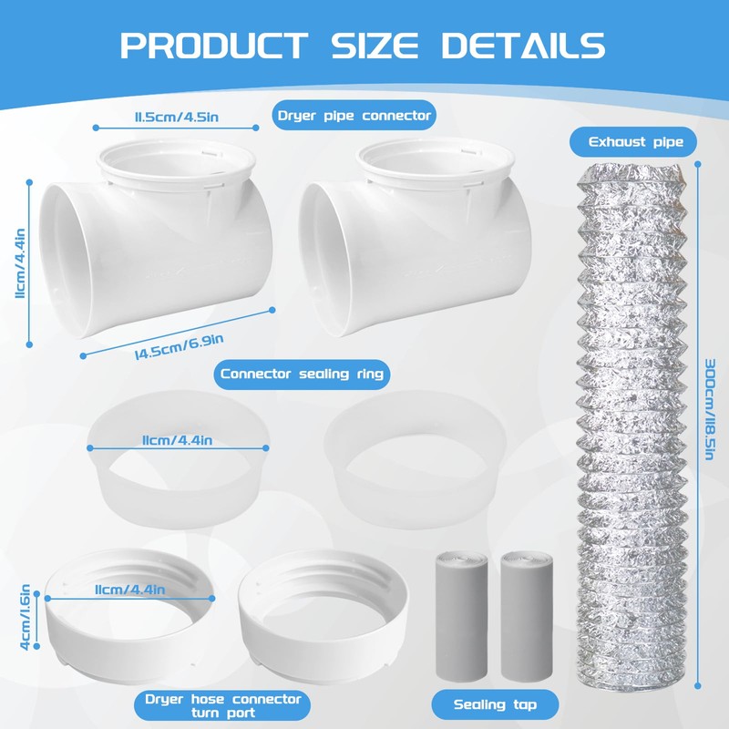Dryer Vent Hose For Tight Space,90 Degree Dryer Vent Elbow+10ft