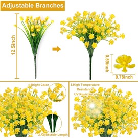 TURNMEON 28 Bundles Artificial Flowers for Outdoors Fake Plants, UV Resistant Faux Plastic Artificial Plants Cemetery Flowers for Spring Summer Decor Window Box Porch Indoor Home Decor (Yellow)