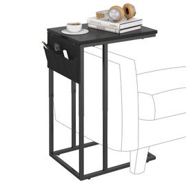 Livofloral C Shaped End Table for Couch, Small Couch Side Table for Sofa, C Side Table with Storage Bag, TV Tray Table for Living Room, Bedside Table for Bedroom, Snack End Table for Couch, Black