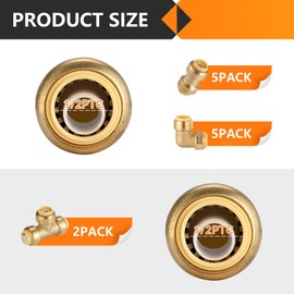 HeSun 12-Pack Pushfit Fittings Combo, 1/2" Push to Connect Plumbing Fittings-Coupling(5 PCS), Elbow(5 PCS), Tee(2 PCS), Brass Push-fit Fittings with Disconnect Clip