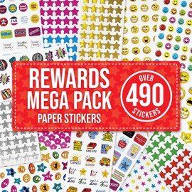 Reward Stickers OVER 450 for Children Kids - Incentive Stickers for Teachers Classroom Supplies, School Bulk Use & Parenting - Crafting, Decorating, Stars, Smiley Faces, Well Done, Good Work