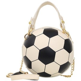 QZUnique Soccer CrossBody Bag Round Handbag PU Leather Messenger Shoulder Bag Personality Purses for Women White and Black