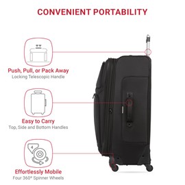 SwissGear Sion Softside Expandable Luggage – Large Checked Suitcase with 360 Degree Wheels & Retractable Handle – 29 Inch, Perfect for 7-9 Night Trips – Black