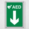 V Safety AED Arrow Down Automated External Defibrillator Acrylic Sign