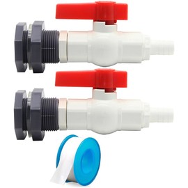 JoyTube Rain Barrel Spigot PVC Bulkhead Fitting with Ball Valve and 5/8"(16mm) Hose Barb Fitting for Rain Barrel Water Tanks Aquariums Tubs Pools Garden(For 16mm ID Hose), Set of 2