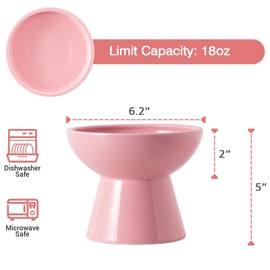 CEEFU Extra Wide Elevated Ceramic Cat Water Bowl - 6.2" Deeper Dish for Whisker Fatigue Relief, 5" Height for Easy Feeding, Lead & Cadmium Free, Durable Raised Cat Bowls, Pink